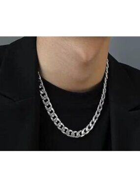 14K White Gold Plated Stainless Steel 9mm Chain Necklace Men & Women